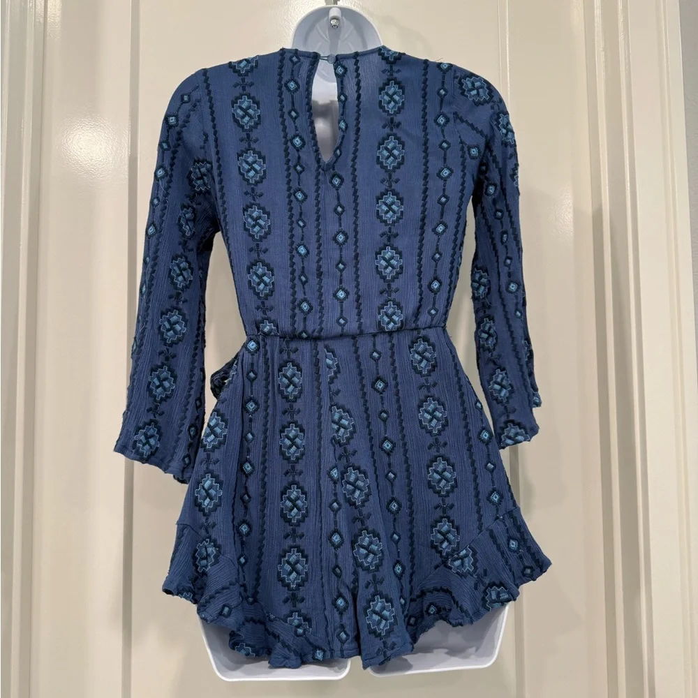 Blue Patterned Wrap Romper - Picture 2 of 8